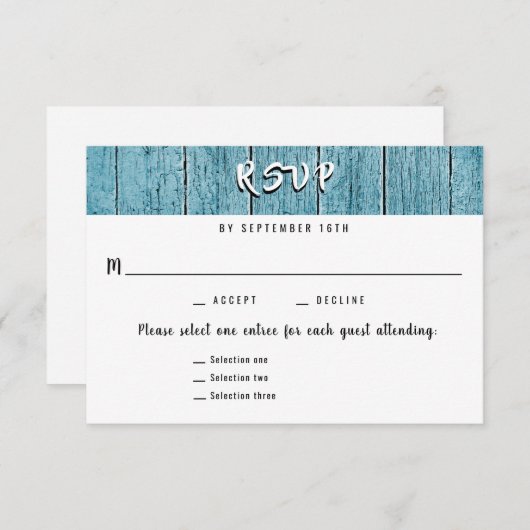Blue Shiplap 3素朴 Entree RSVPの対応結婚情報 出欠カード (正面/裏面)