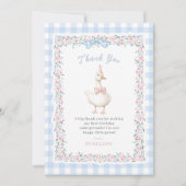 Blue Silly Goose Floral Gingham Birthday サンキューカード (正面)