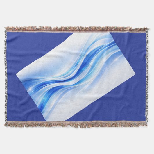 Blue & Silver Abstract Wave Blanket – Modern Flowi スローブランケット (正面)