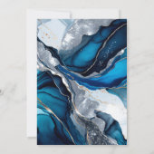 Blue Silver Agate Marble Glitter Wedding 招待状 (裏面)