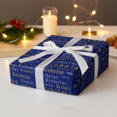 Blue, Silver and Gold Name Custom Wrapping Paper ラッピングペーパー