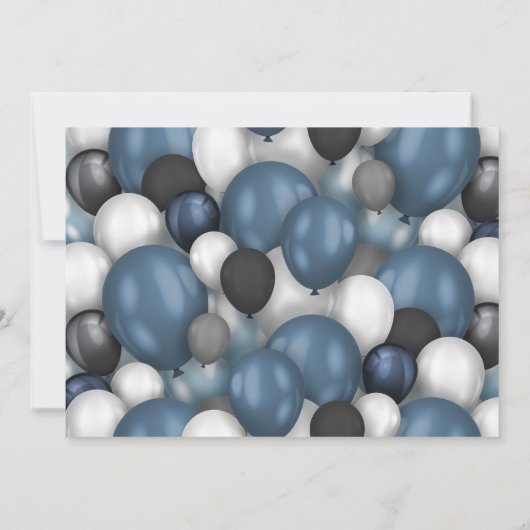 Blue Silver Black & White 30th Birthday Photo 招待状 (裏面)