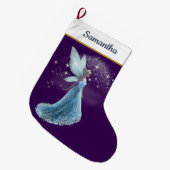Blue & Silver Fairy Christmas Stocking – Winter St ラージクリスマスストッキング (正面 (吊り時))