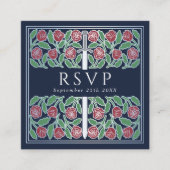 Blue Silver Floral Royal Wedding RSVP QR Code  エンクロージャーカード (正面)