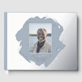 Blue Silver Foil Funeral Guest Book Photo Elegant ゲストブック (正面)