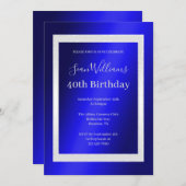 Blue & Silver Framed Men's 40th Birthday 招待状 (正面/裏面)