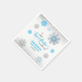 Blue Silver Glittery Snow Flake Winter Baby Shower スタンダードカクテルナプキン (角)