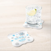 Blue Silver Glittery Snowflake Winter Baby Shower  ペーパーコースター (インサイチュ)