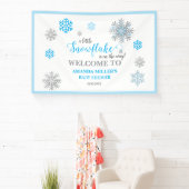 Blue Silver Glittery Snowflake Winter Baby Shower  横断幕 (インサイチュ)