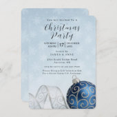 Blue & Silver Ornament Christmas Party Invitation 招待状 (正面/裏面)