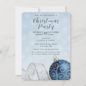 Blue & Silver Ornament Christmas Party Invitation 招待状 (正面)