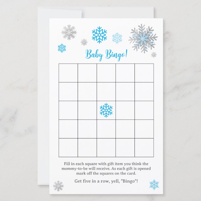 Blue Silver Snowflake Baby Shower Bingo Game  (正面)