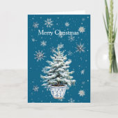 Blue Silver Snowflakes Christmas Tree カード (正面)