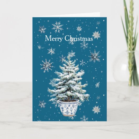 Blue Silver Snowflakes Christmas Tree カード (正面)