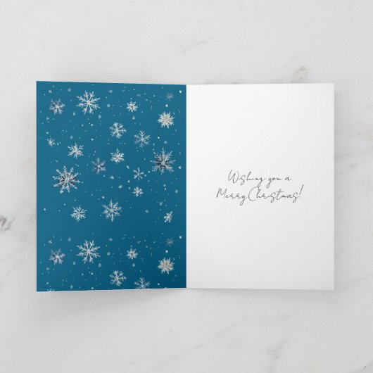 Blue Silver Snowflakes Christmas Tree カード (内部)
