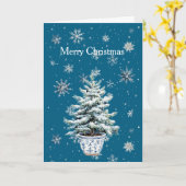 Blue Silver Snowflakes Christmas Tree カード (黄色い花)