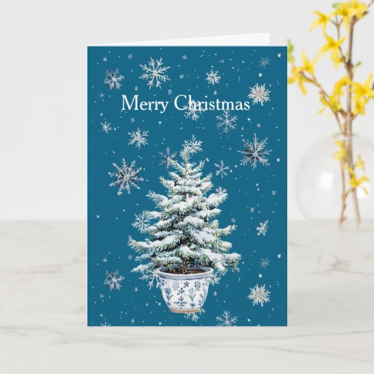 Blue Silver Snowflakes Christmas Tree カード (黄色い花)