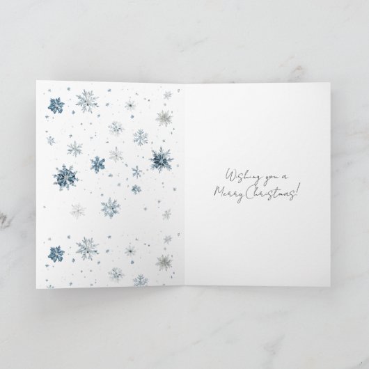 Blue Silver Snowflakes Window Teddy Bear Christmas カード (内部)