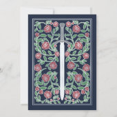 Blue Silver Sword Floral Medieval Fantasy Wedding 招待状 (裏面)