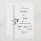 Blue Silver Wedding Bells Wedding Invitation 招待状 (正面)
