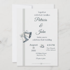 Blue Silver Wedding Bells Wedding Invitation 招待状
