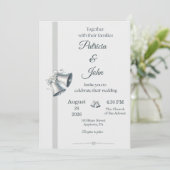 Blue Silver Wedding Bells Wedding Invitation 招待状 (スタンド正面)