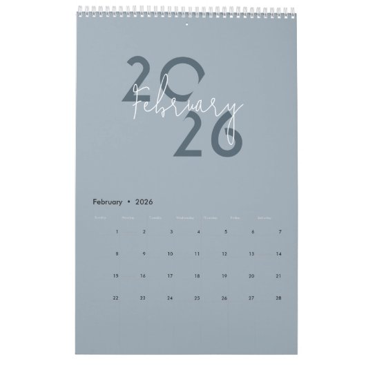Blue Simple Elegant 2026 Calendar カレンダー (2月 2026)