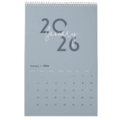 Blue Simple Elegant 2026 Calendar カレンダー (1月 2026)