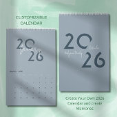 Blue Simple Elegant 2026 Calendar カレンダー