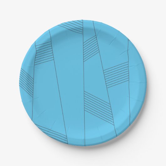 Blue, simple, elegant, abstract line pattern ペーパープレート (正面)