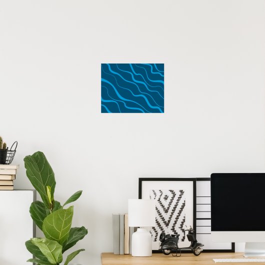 Blue, simple, modern, cool wave abstraction ポスター (ホームオフィス)
