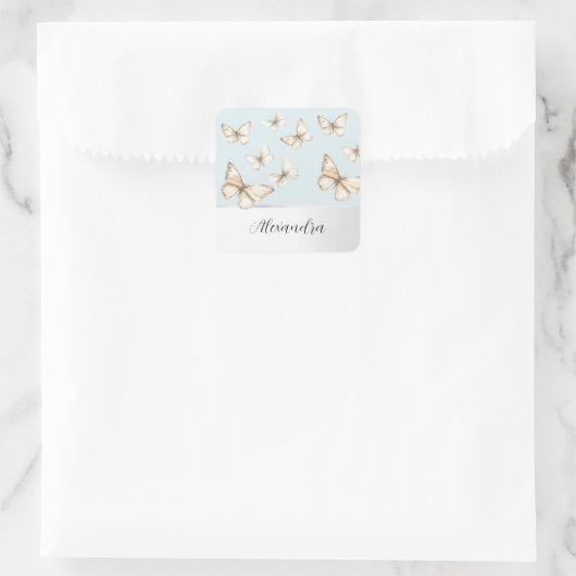 Blue Skies & Butterflies  スクエアシール (バッグ)