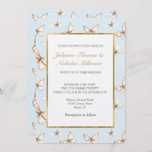 Blue Skies & Butterflies Wedding   招待状 (正面/裏面)