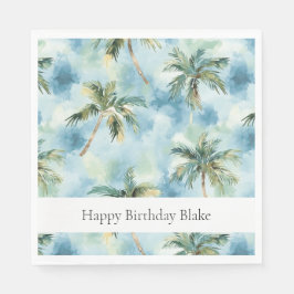 Blue Skies Tropical Island Palm Trees Birthday スタンダードランチョンナプキン