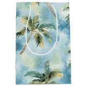 Blue Skies Tropical Island Palm Trees Birthday ミディアムペーパーバッグ (正面)