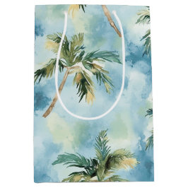 Blue Skies Tropical Island Palm Trees Birthday ミディアムペーパーバッグ