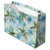 Blue Skies Tropical Island Palm Trees Birthday ラージペーパーバッグ (裏面アングル)