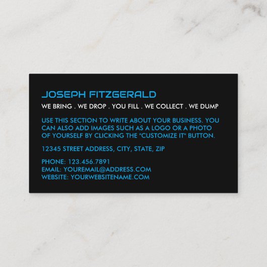 Blue Skip、Skip/Dumpster会社 名刺 (裏面)