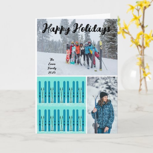 Blue skis with snow カード (黄色い花)