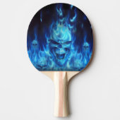 blue skull head in  blue flames ping pong paddle 卓球ラケット (正面)