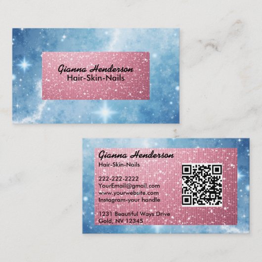 Blue Sky And Pink Flashy Shiny 名刺 (正面/裏面)