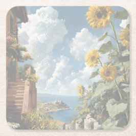 Blue sky and Sunflowers | Acrylic   スクエアペーパーコースター