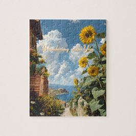 Blue sky and Sunflowers Path to the Sea Art ジグソーパズル