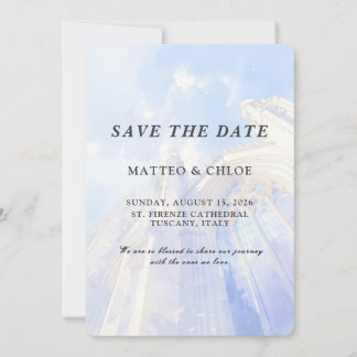 Blue Sky Church Watercolor Save The Date 招待状