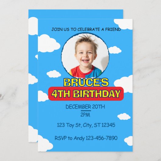 Blue Sky & Clouds Friend Birthday 招待状 (正面/裏面)