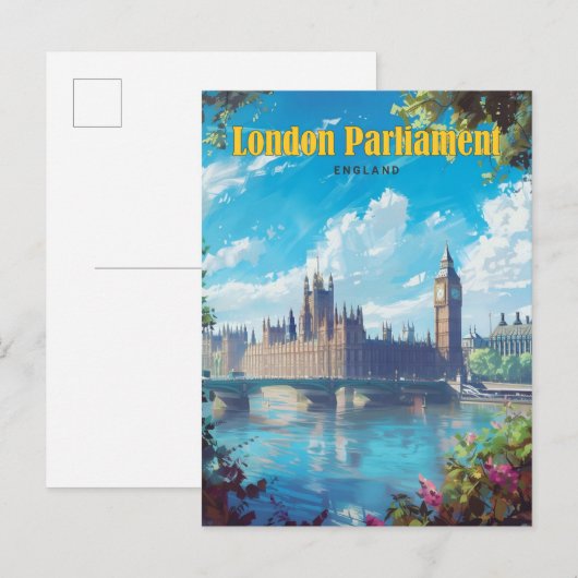 Blue Sky in London Parliament Englandヴィンテージ ポストカード (正面/裏面)
