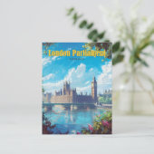 Blue Sky in London Parliament Englandヴィンテージ ポストカード (スタンド正面)