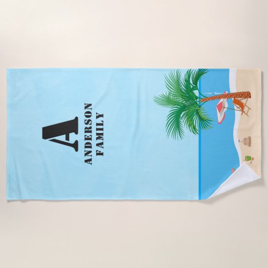 Blue Sky, Initials, Name and Beach Life ビーチタオル (正面)