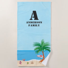 Blue Sky, Initials, Name and Beach Life ビーチタオル