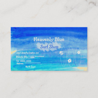 Blue sky ocean watercolor Surf shop2 sand beach 名刺